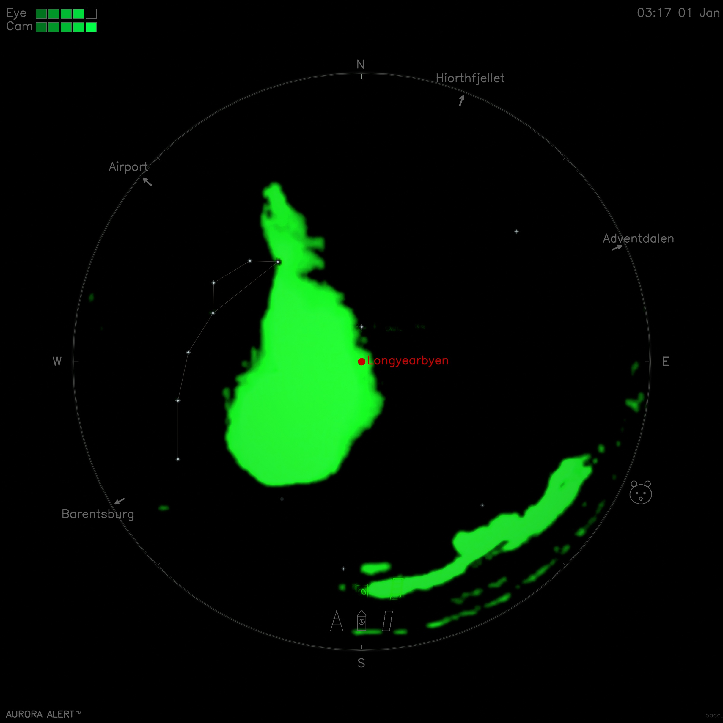 Aurora Alert HUD showing northern lights detection